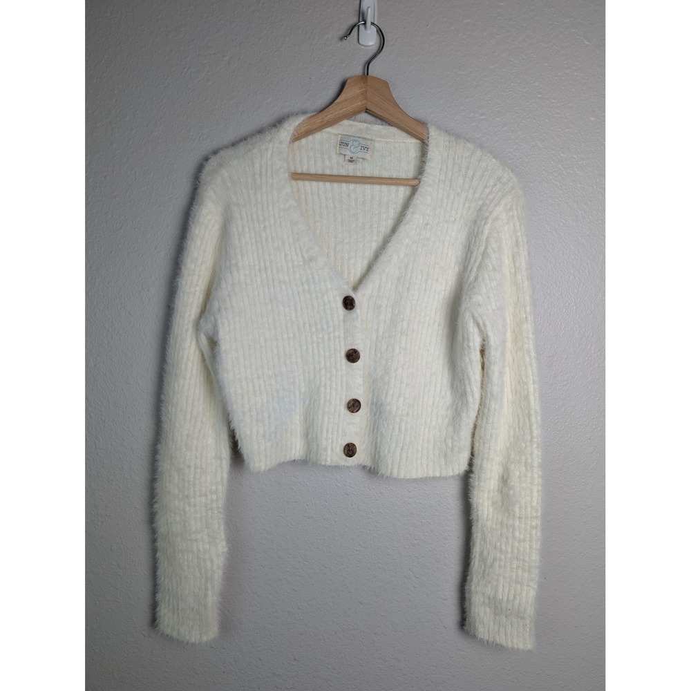 Cropped V-Neck Button Cardigan - Cream